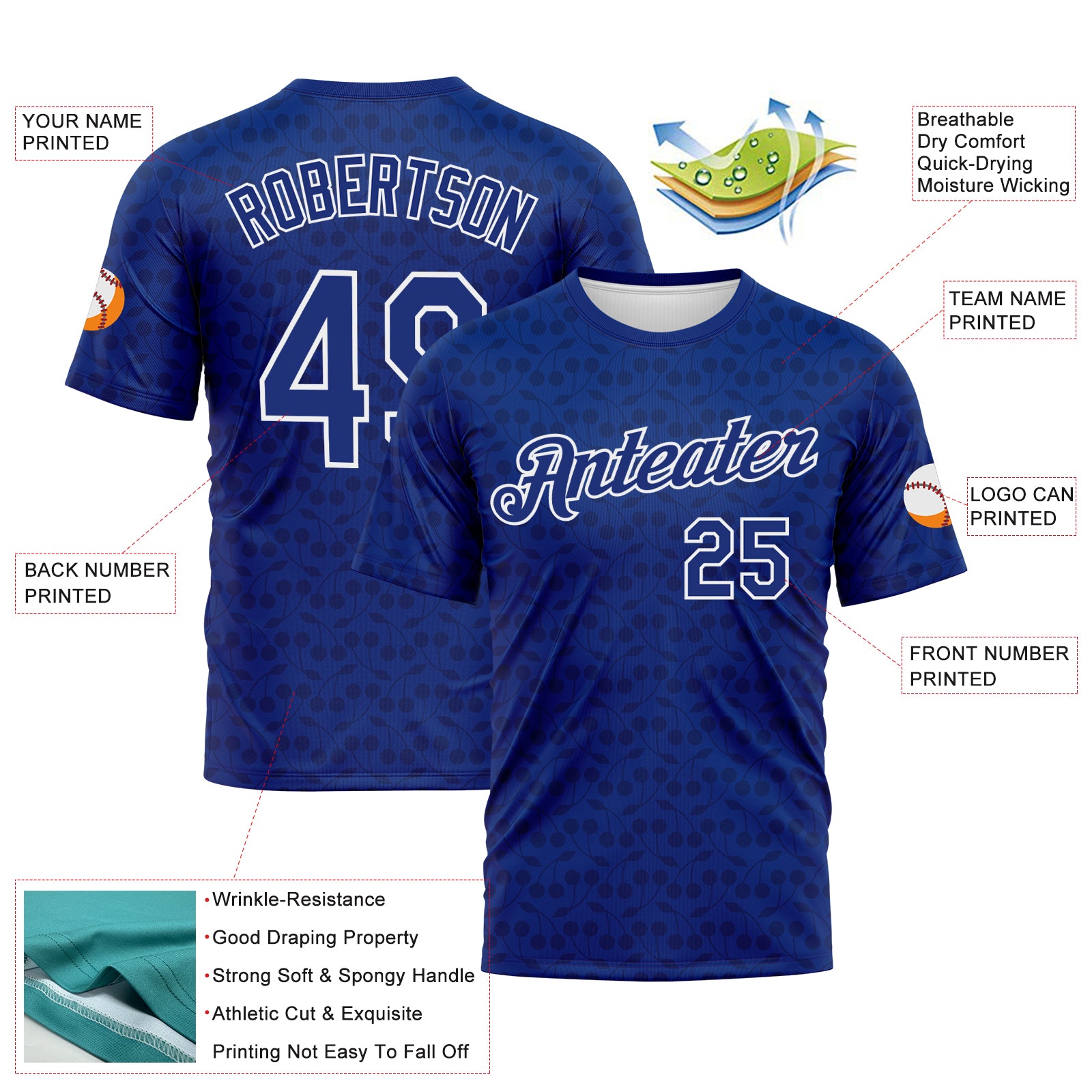 Custom Royal-White 3D Pattern Tone-on-Tone Minimalist Sytle Performance T-Shirt
