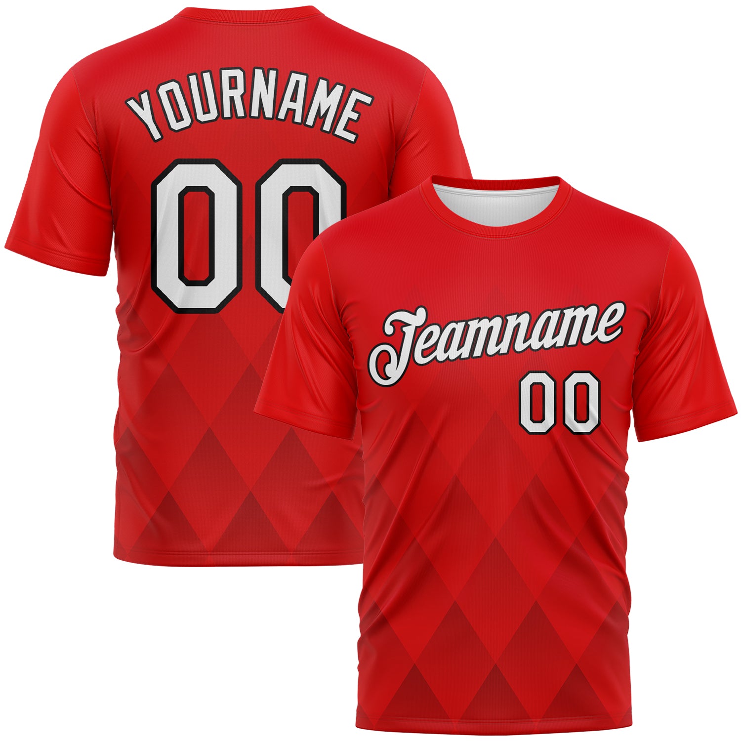 Custom Fire Red White-Black 3D Pattern Diamond Vintage Argyle Performance T-Shirt