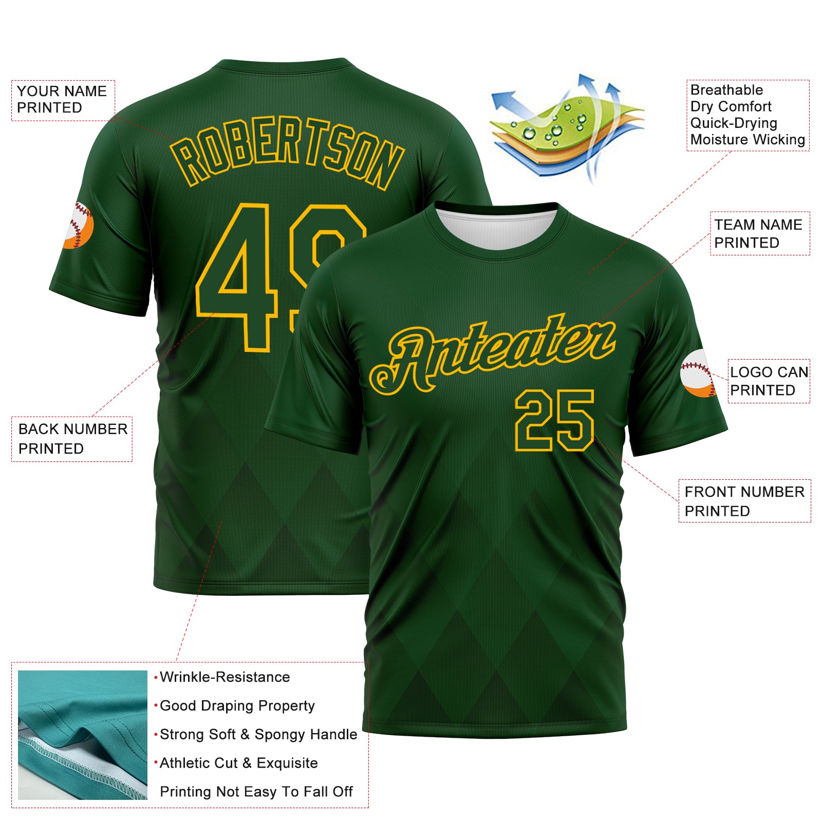 Custom Green-Gold 3D Pattern Diamond Vintage Argyle Performance T-Shirt