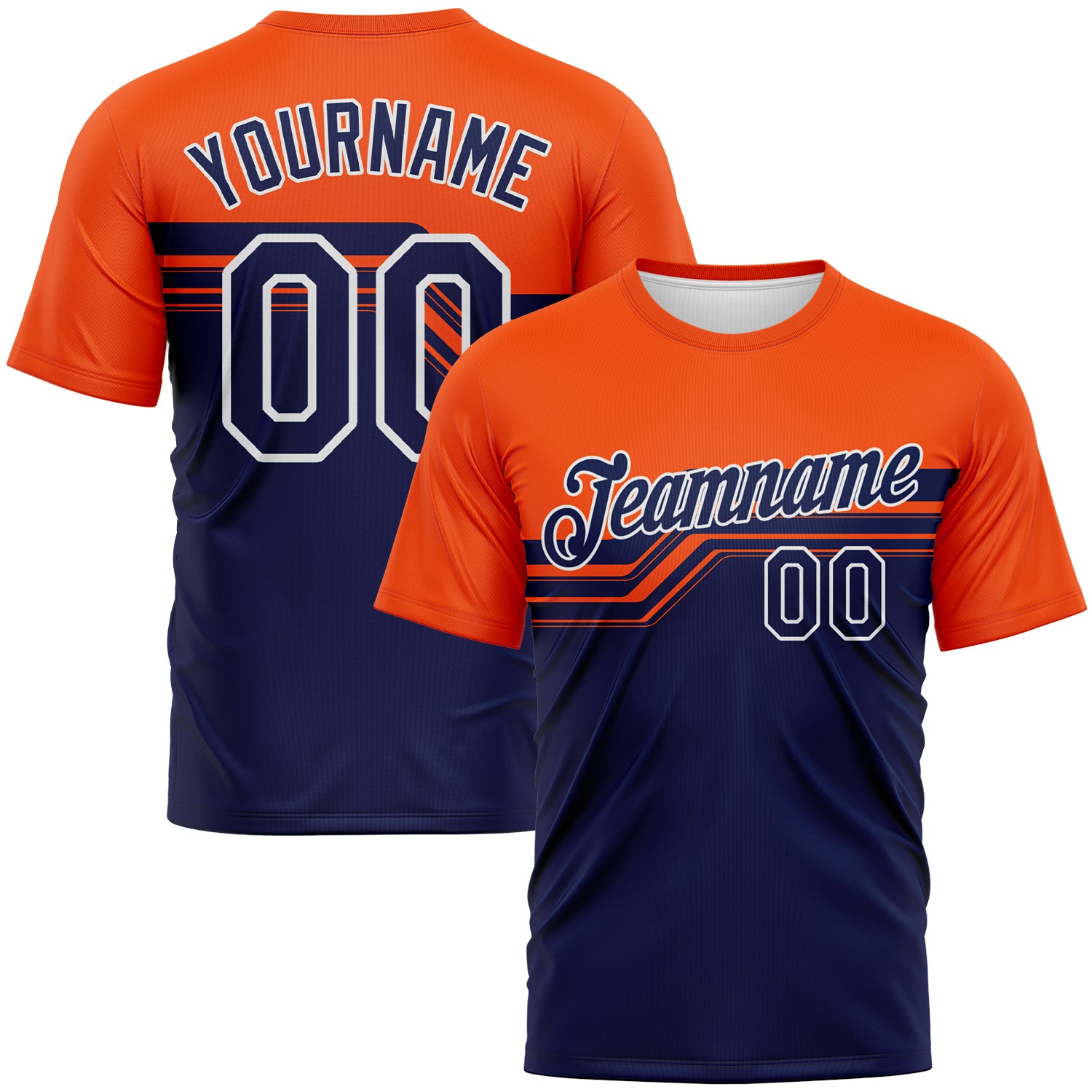Custom Orange Navy-White 3D Pattern Varsity Style Retro Stripe Performance T-Shirt