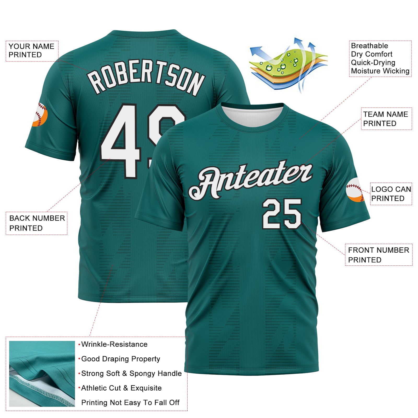 Custom Teal White Midnight Green-Black 3D Pattern Retro Geometric Performance T-Shirt