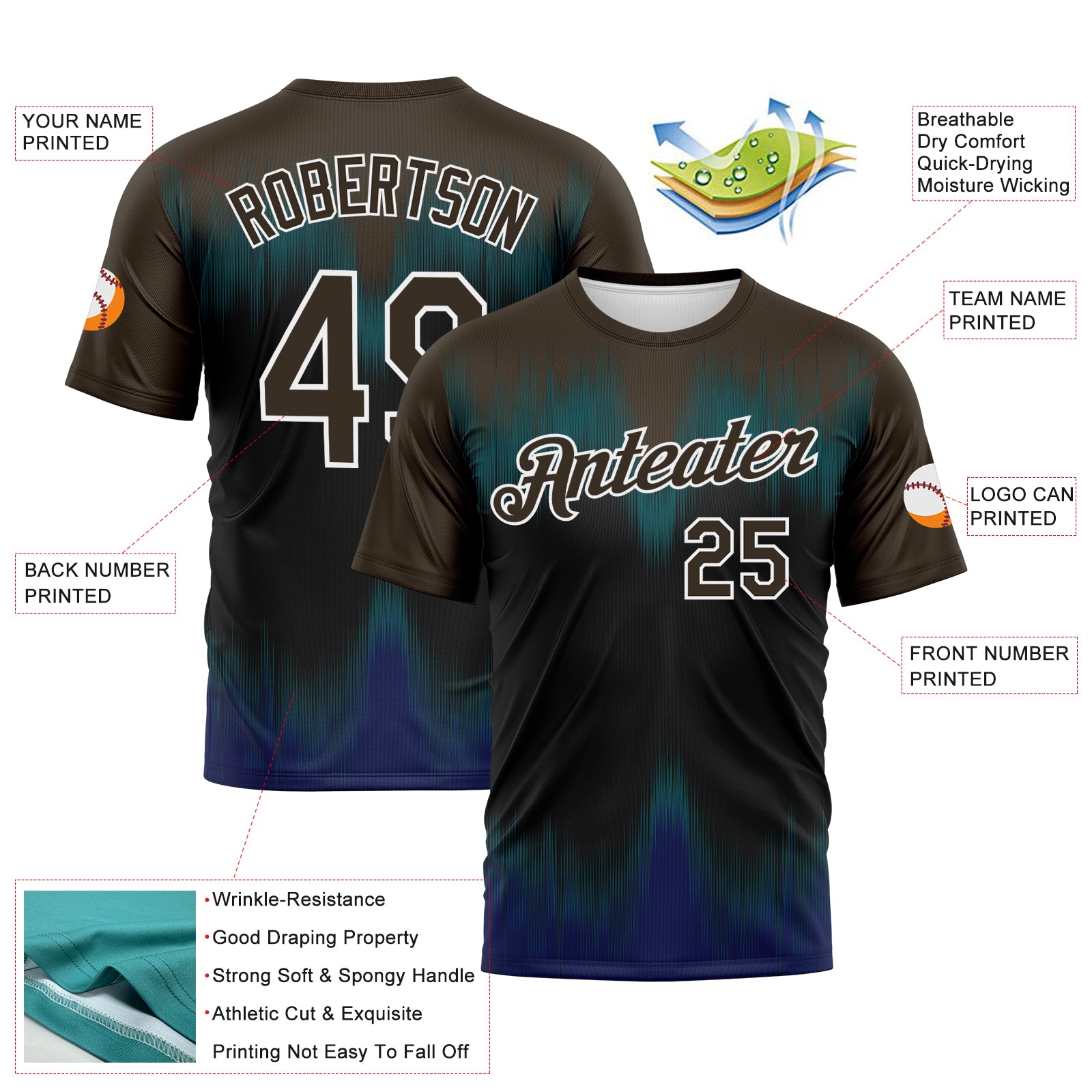 Custom Brown Black Royal-White 3D Pattern Bermuda Playa Fade Effect Performance T-Shirt