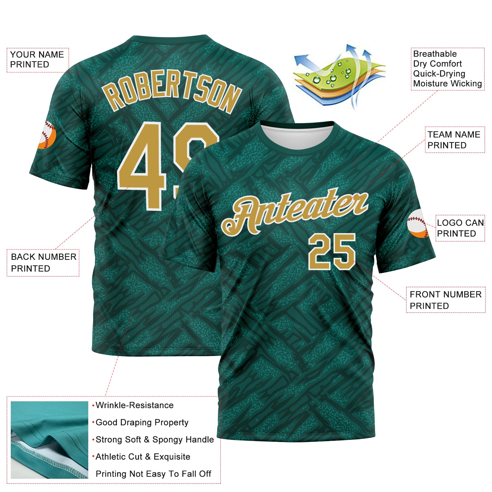Custom Midnight Green Old Gold Teal-White 3D Pattern Tribal Ethnic Design Performance T-Shirt