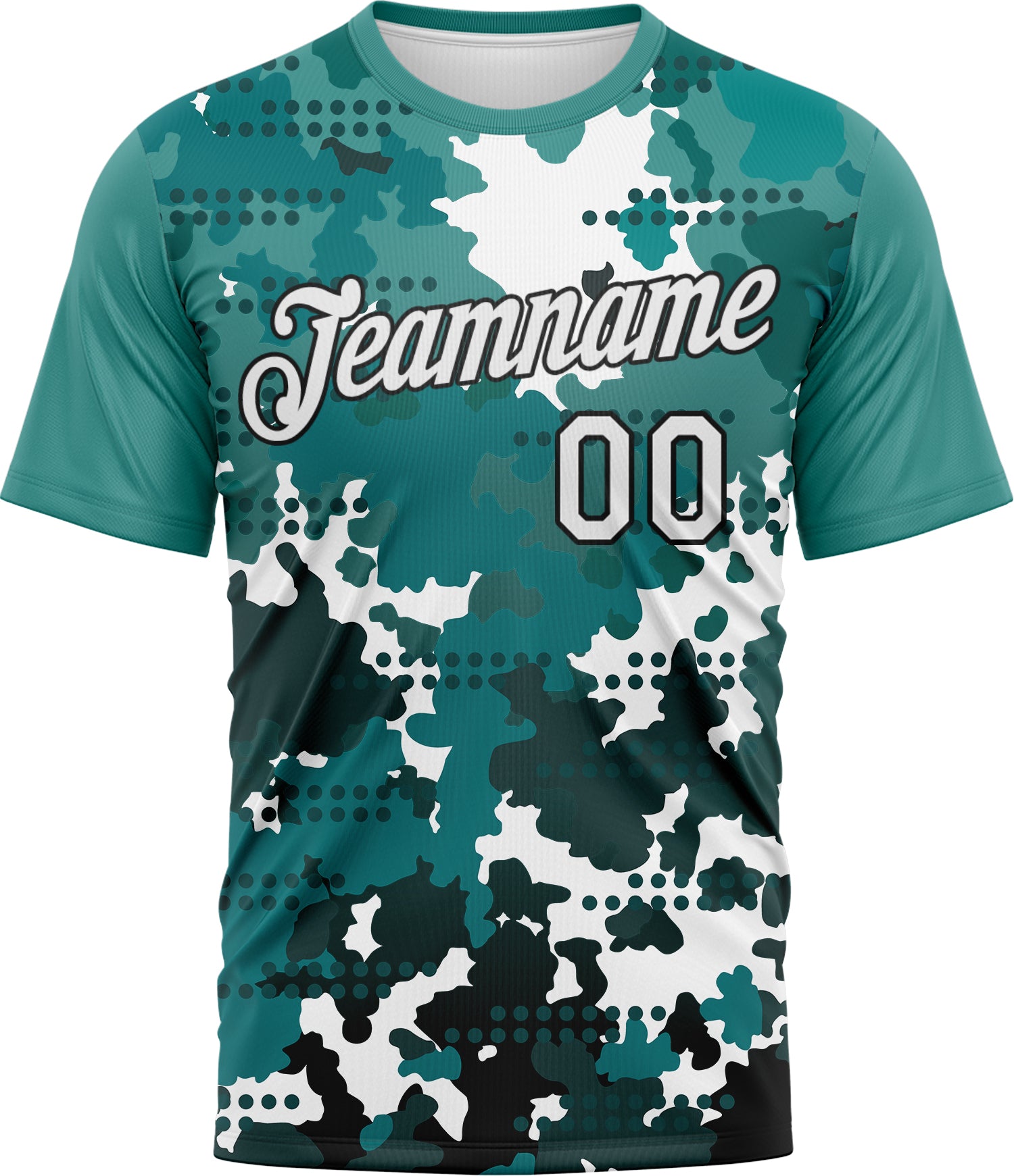 Custom White Teal-Black 3D Pattern Camouflage Performance T-Shirt