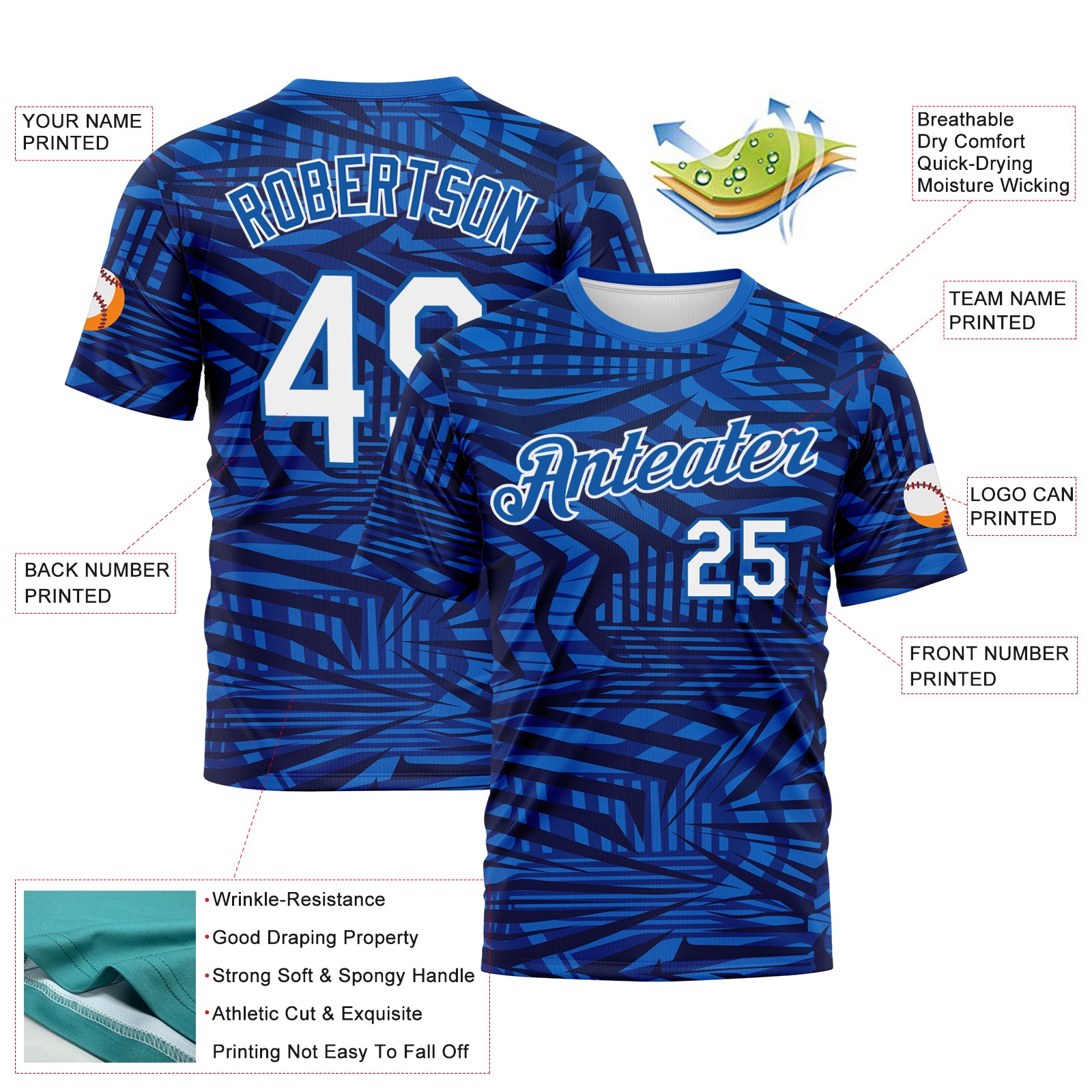 Custom Navy White Royal-Blue 3D Pattern Hard Slash Abstract Geometric Performance T-Shirt