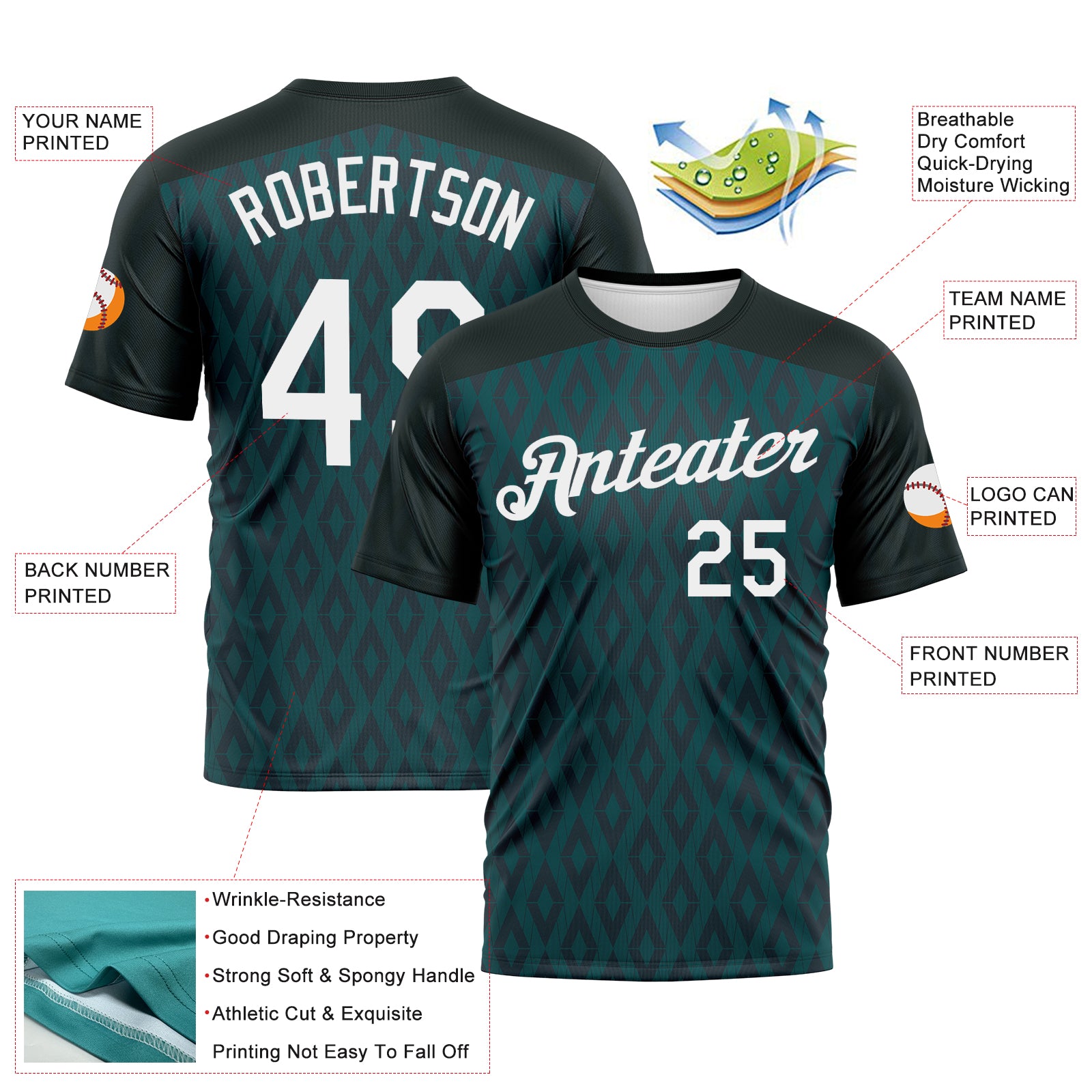 Custom Midnight Green-White 3D Pattern Diamond Performance T-Shirt