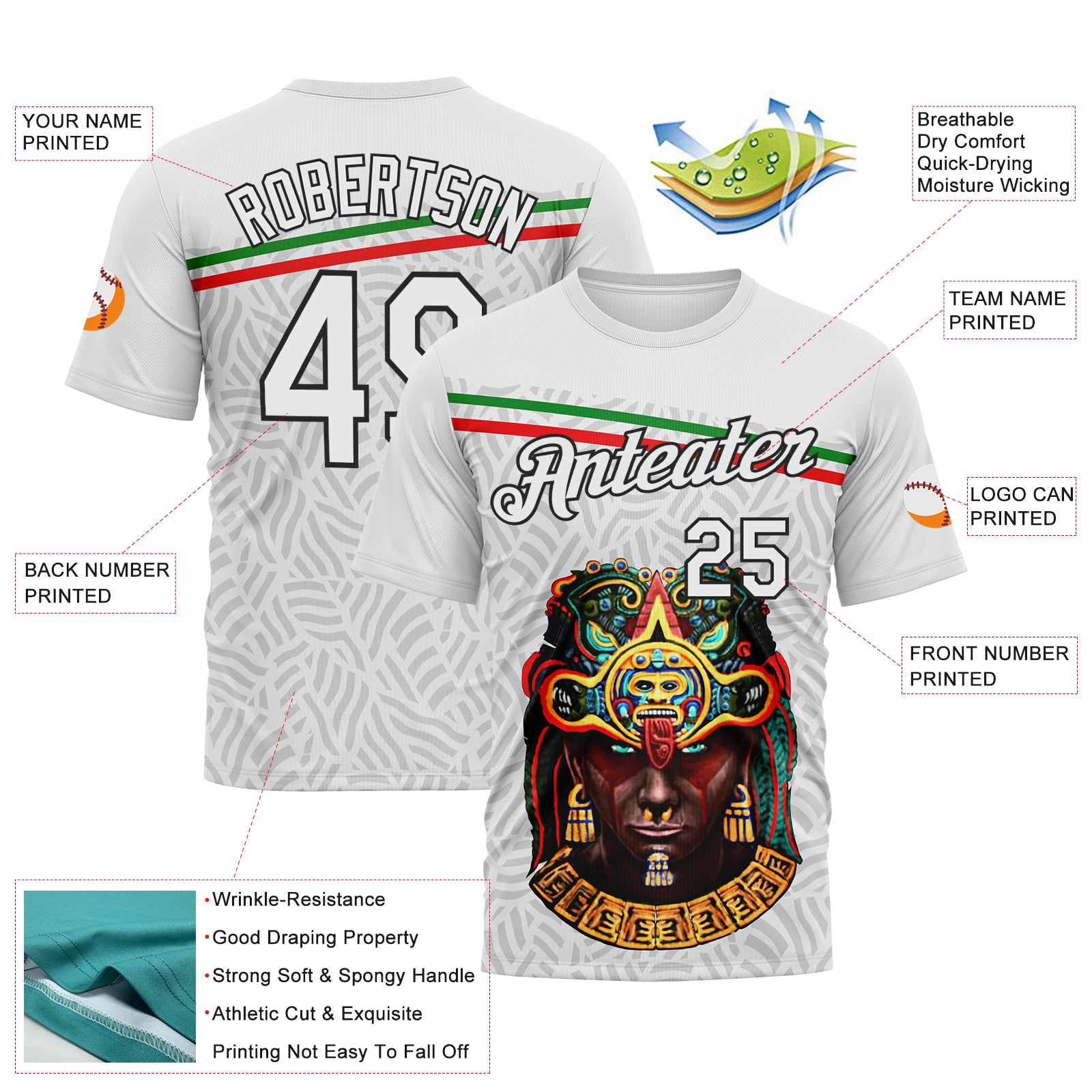 Custom White Gray-Black 3D Pattern Azteca Performance T-Shirt