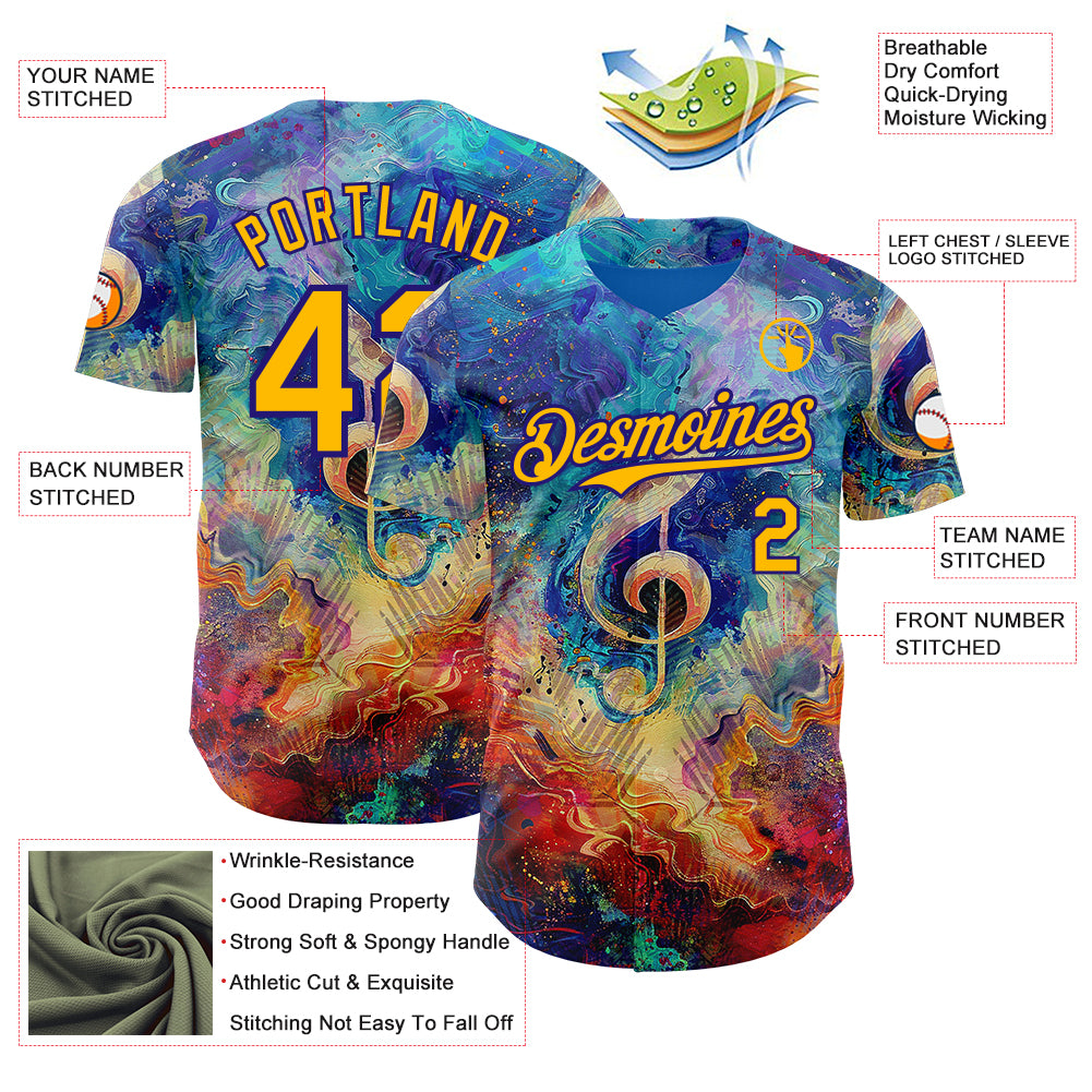 Custom Blue Gold Red-Dark Purple Cyber Tropical Palm Trees Music Festival Fluid Liquid Authentic Baseball Jersey