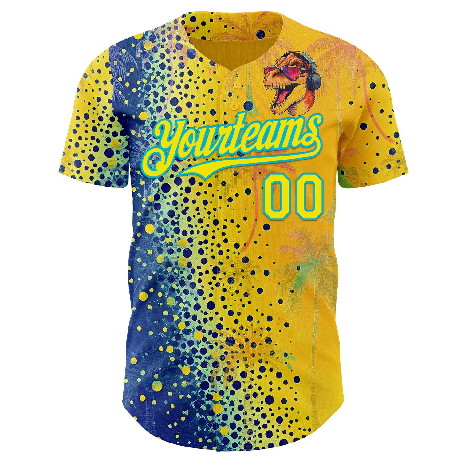 Custom Yellow Light Yellow Blue-Lakes Blue Cyber Tropical Palm Trees Music Festival Gradient Neon Polka Dot Authentic Baseball Jersey