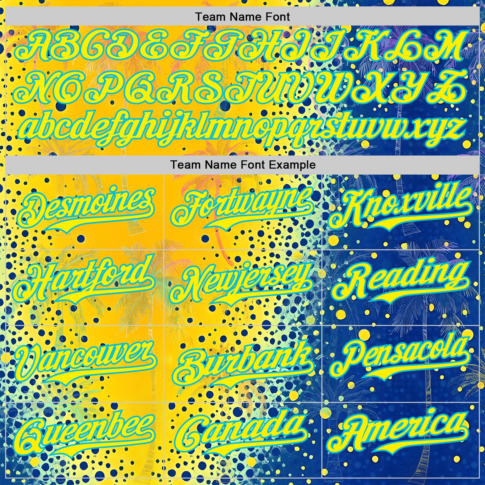 Custom Yellow Light Yellow Blue-Lakes Blue Cyber Tropical Palm Trees Music Festival Gradient Neon Polka Dot Authentic Baseball Jersey
