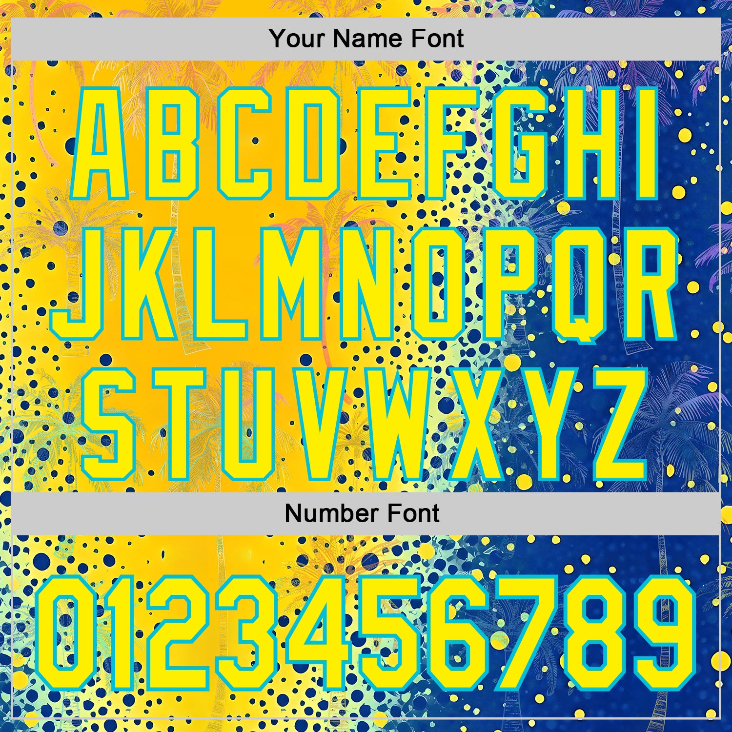 Custom Yellow Light Yellow Blue-Lakes Blue Cyber Tropical Palm Trees Music Festival Gradient Neon Polka Dot Authentic Baseball Jersey