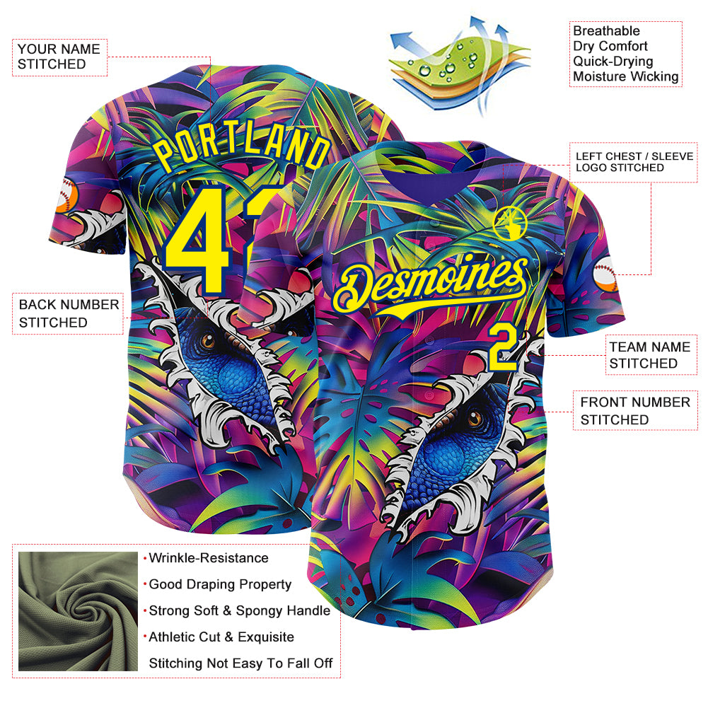 Custom Purple Light Yellow-Royal Cyber Tropical Palm Trees Music Festival Gothic Fantasy Authentic Baseball Jersey
