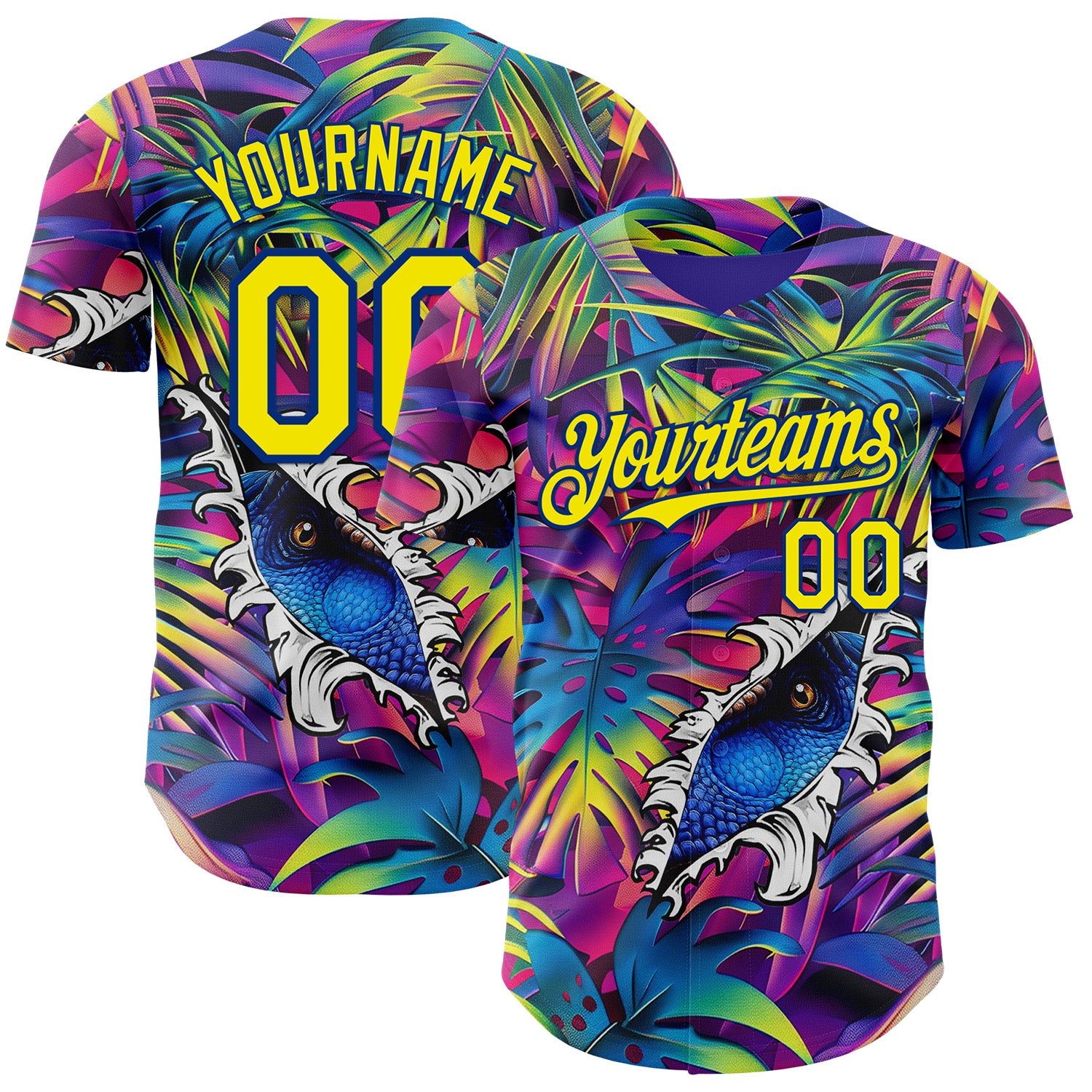 Custom Purple Light Yellow-Royal Cyber Tropical Palm Trees Music Festival Gothic Fantasy Authentic Baseball Jersey