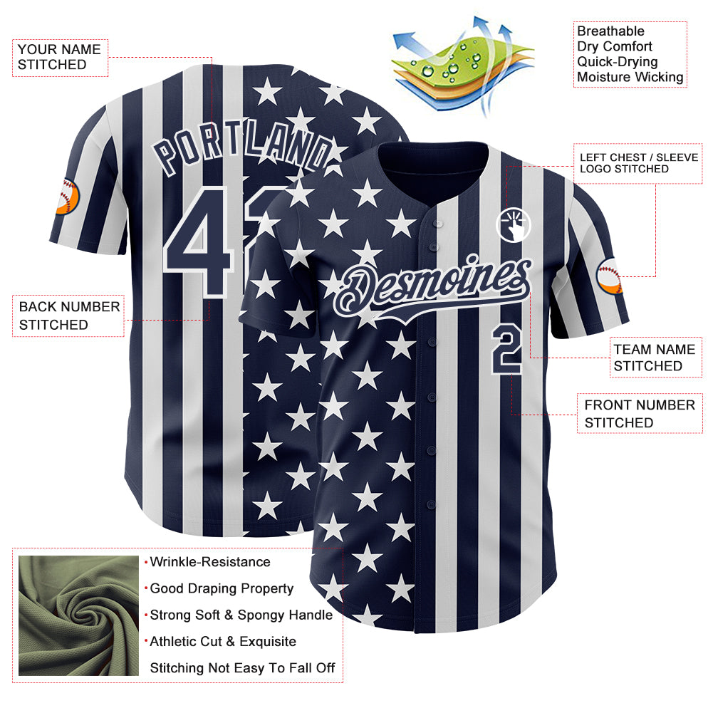 Custom Navy-White USA Flag Patriotic Split Stars and Stripes Authentic Baseball Jersey