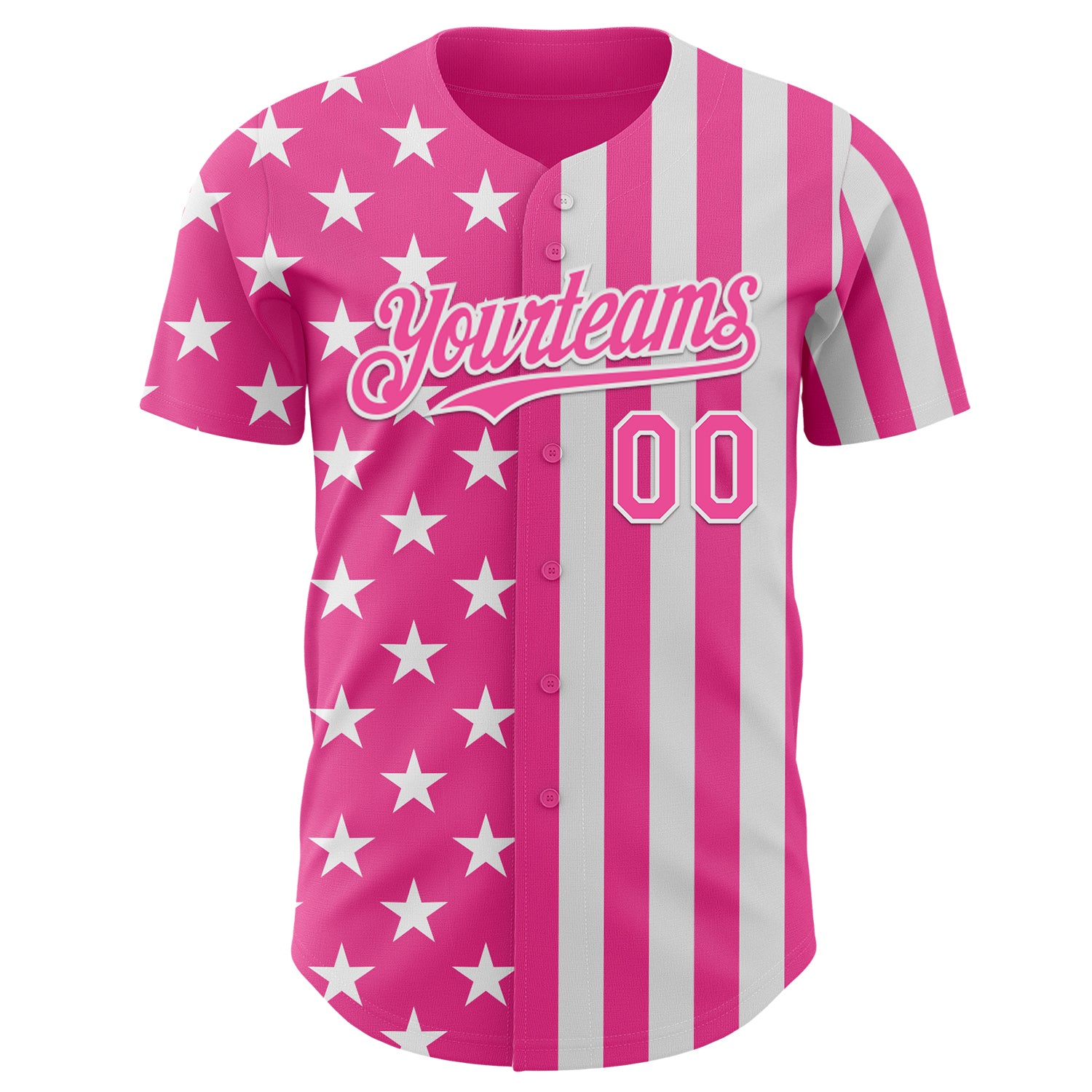 Custom Pink-White USA Flag Patriotic Split Stars and Stripes Authentic Baseball Jersey