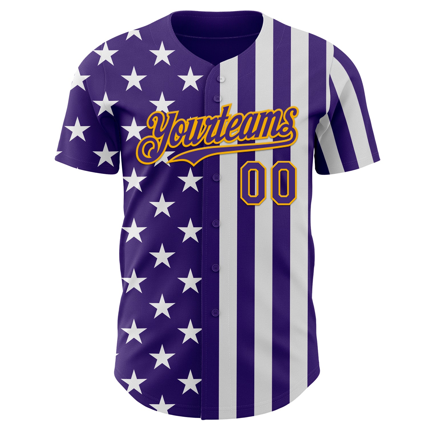 Custom Purple White-Gold USA Flag Patriotic Split Stars and Stripes Authentic Baseball Jersey