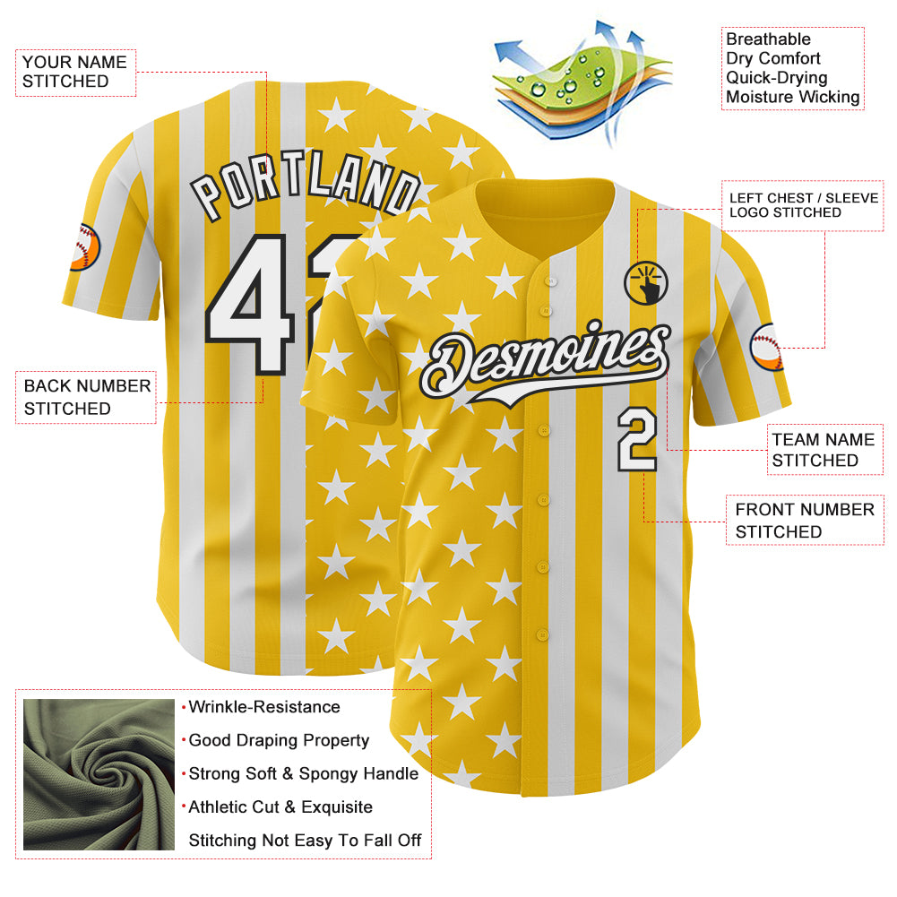 Custom Yellow White-Black USA Flag Patriotic Split Stars and Stripes Authentic Baseball Jersey