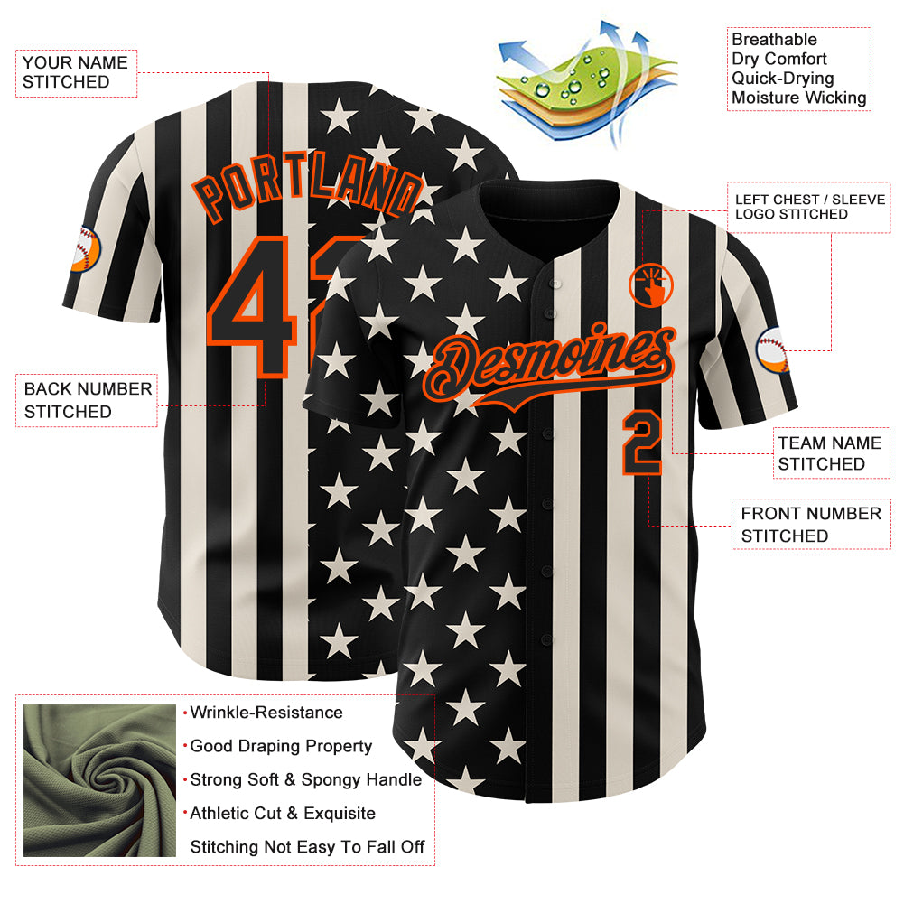 Custom Black Cream-Orange USA Flag Patriotic Split Stars and Stripes Authentic Baseball Jersey