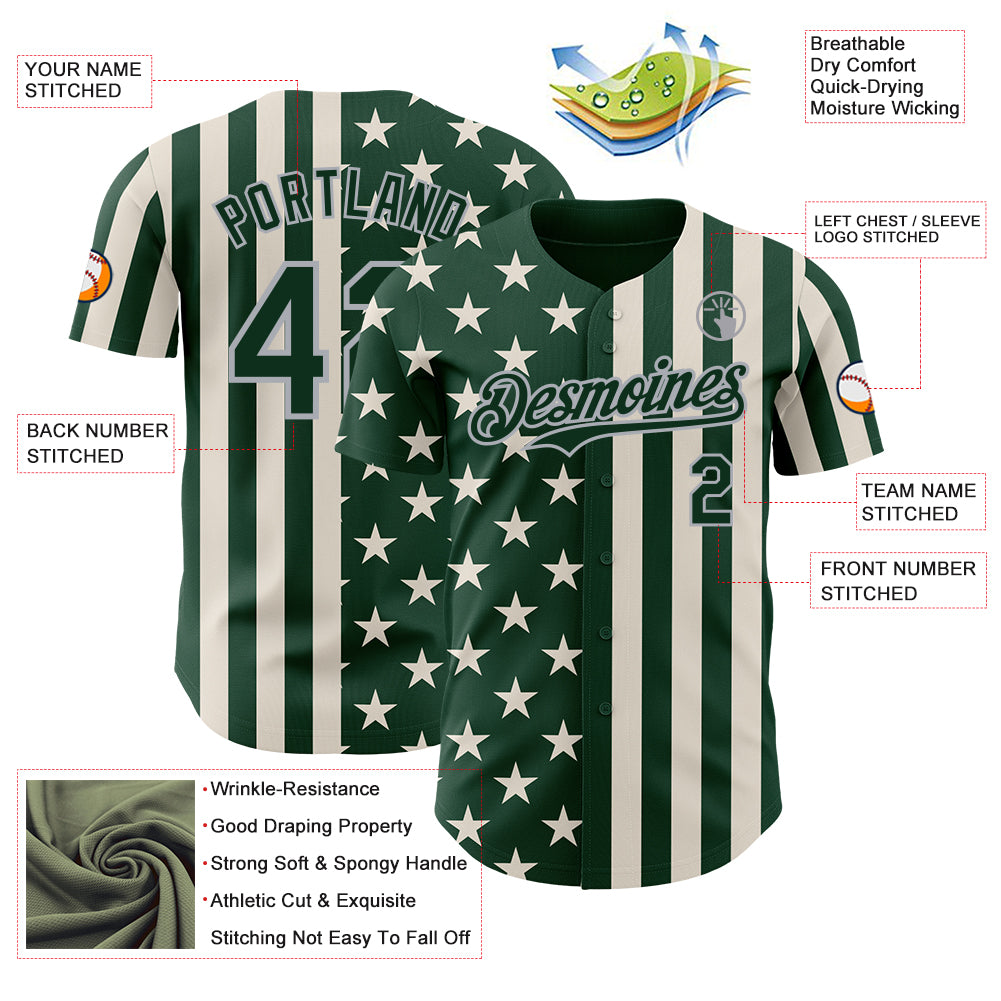 Custom Green Cream-Gray USA Flag Patriotic Split Stars and Stripes Authentic Baseball Jersey