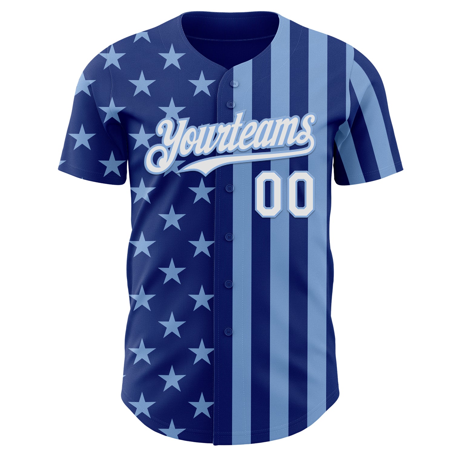 Custom Royal White-Light Blue USA Flag Patriotic Split Stars and Stripes Authentic Baseball Jersey
