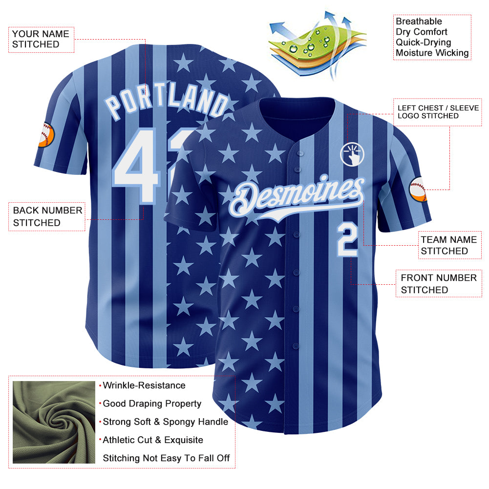 Custom Royal White-Light Blue USA Flag Patriotic Split Stars and Stripes Authentic Baseball Jersey