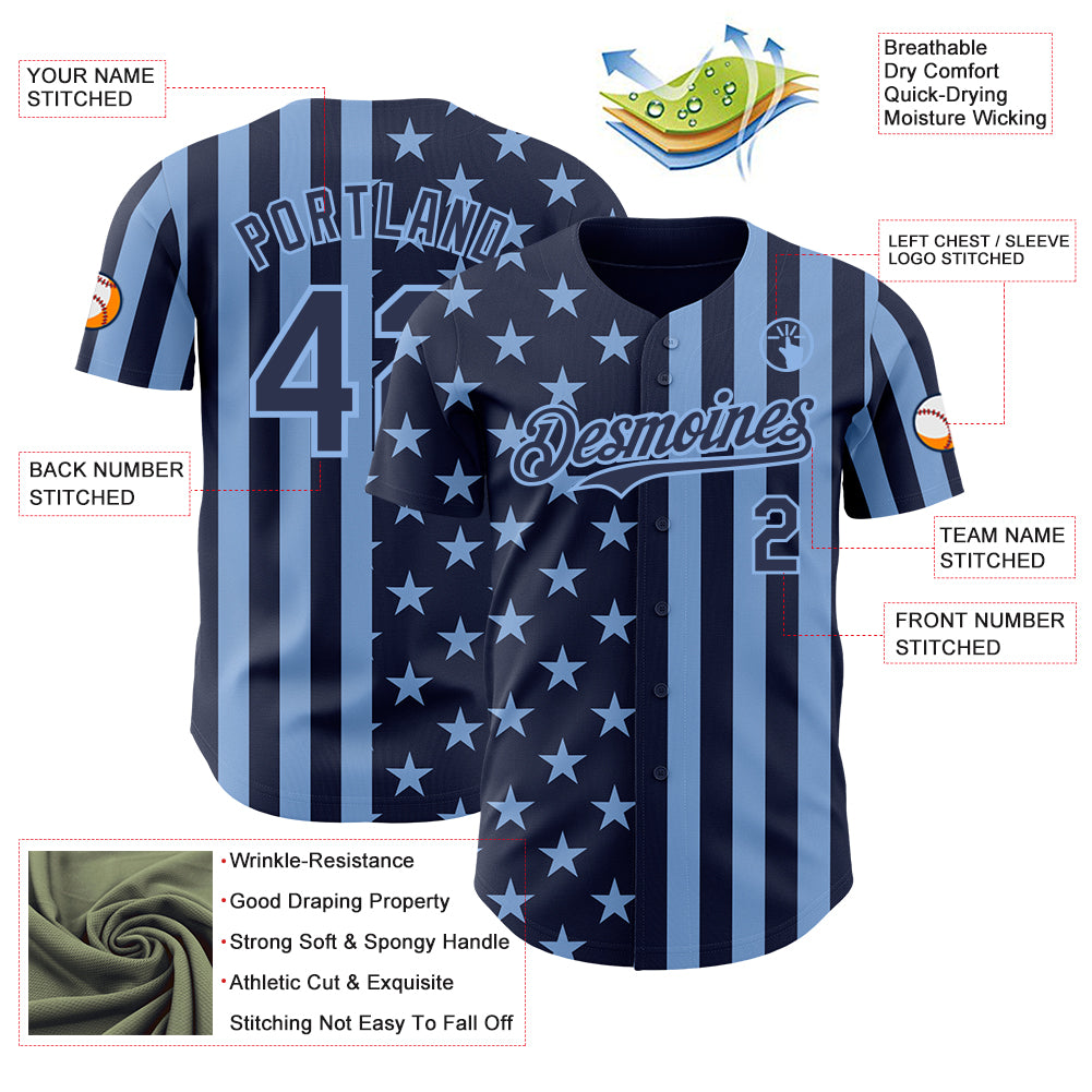 Custom Navy-Light Blue USA Flag Patriotic Split Stars and Stripes Authentic Baseball Jersey