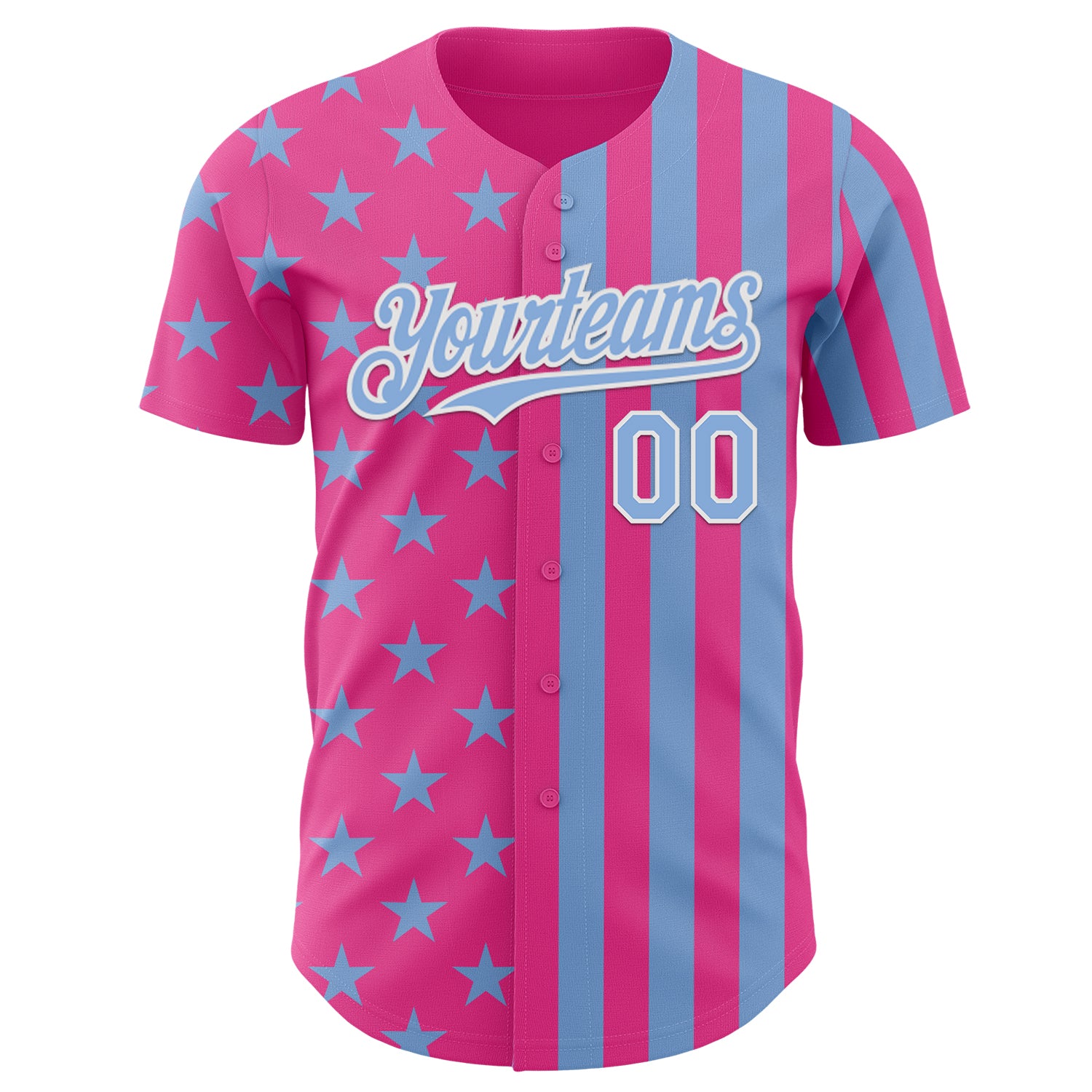 Custom Pink Light Blue-White USA Flag Patriotic Split Stars and Stripes Authentic Baseball Jersey