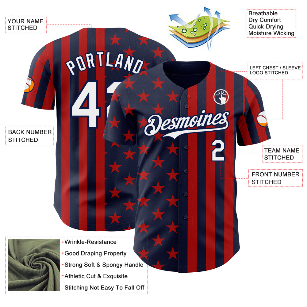Custom Navy White-Red USA Flag Patriotic Split Stars and Stripes Authentic Baseball Jersey
