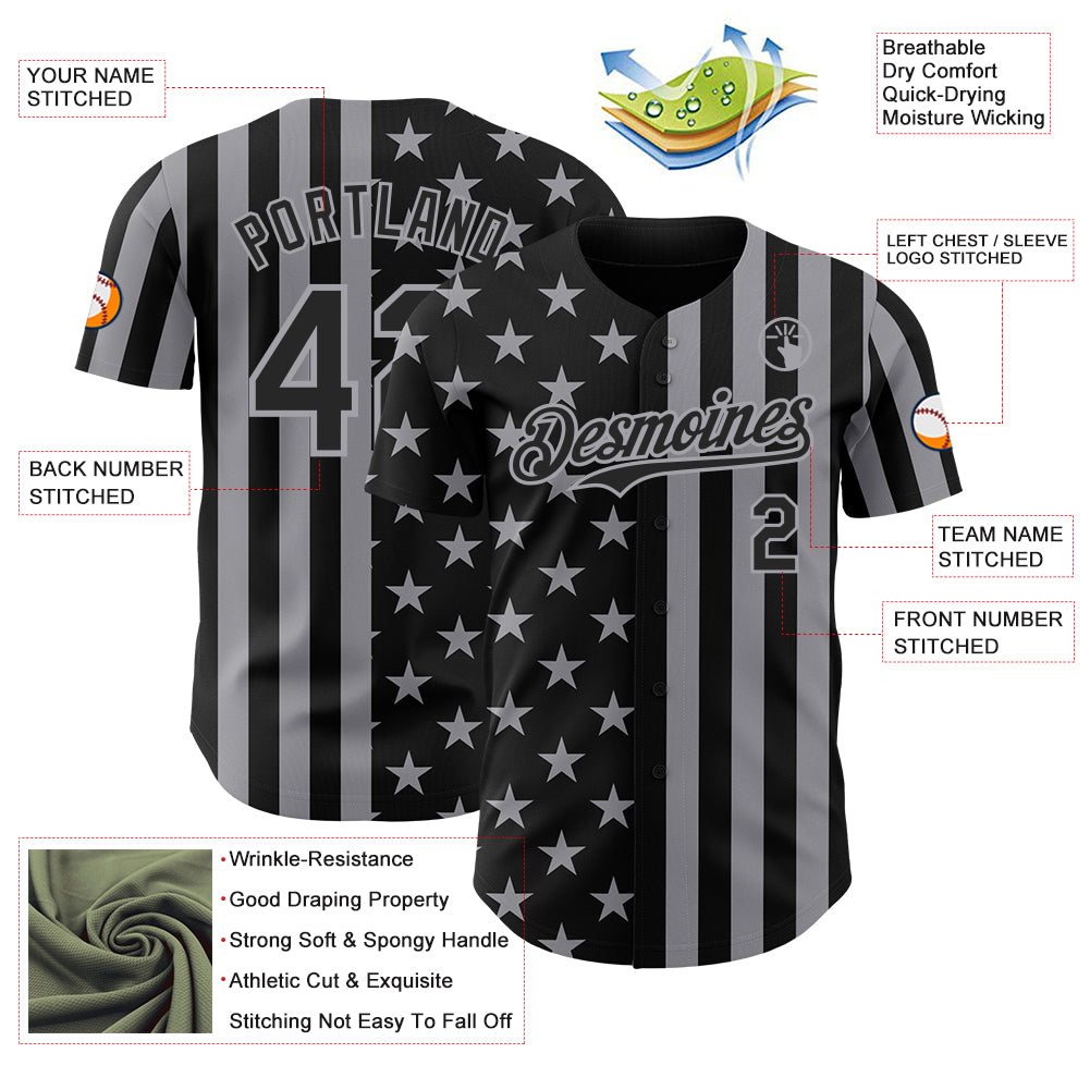 Custom Black-Gray USA Flag Patriotic Split Stars and Stripes Authentic Baseball Jersey