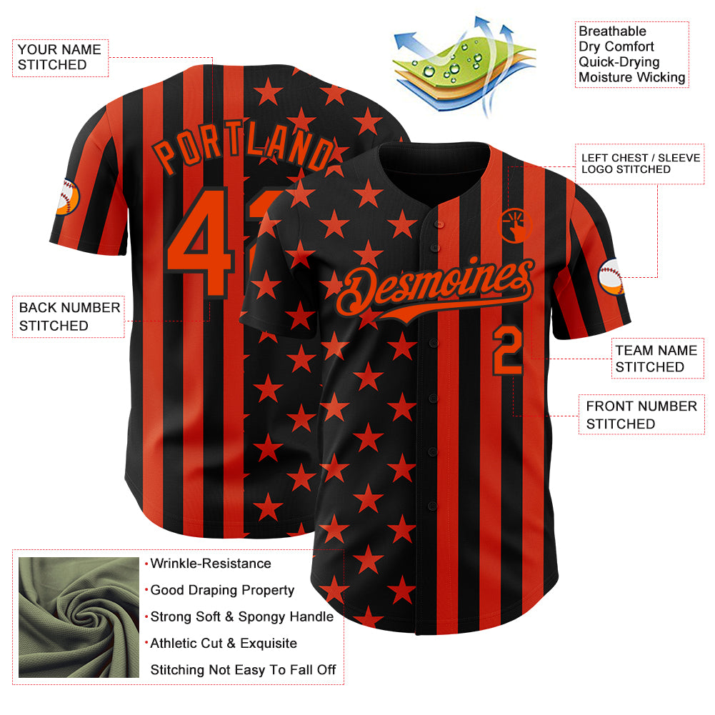 Custom Black-Orange USA Flag Patriotic Split Stars and Stripes Authentic Baseball Jersey