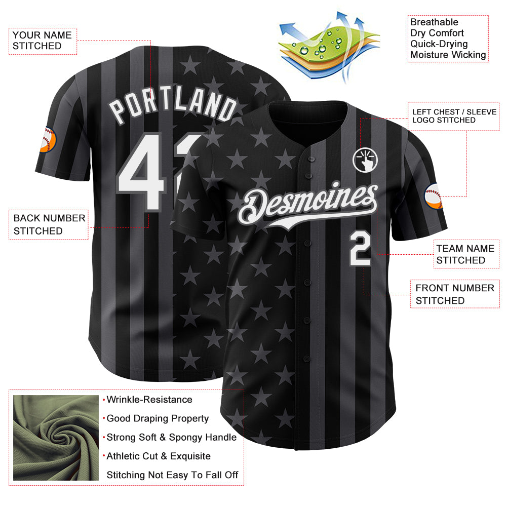 Custom Black White-Steel Gray USA Flag Patriotic Split Stars and Stripes Authentic Baseball Jersey