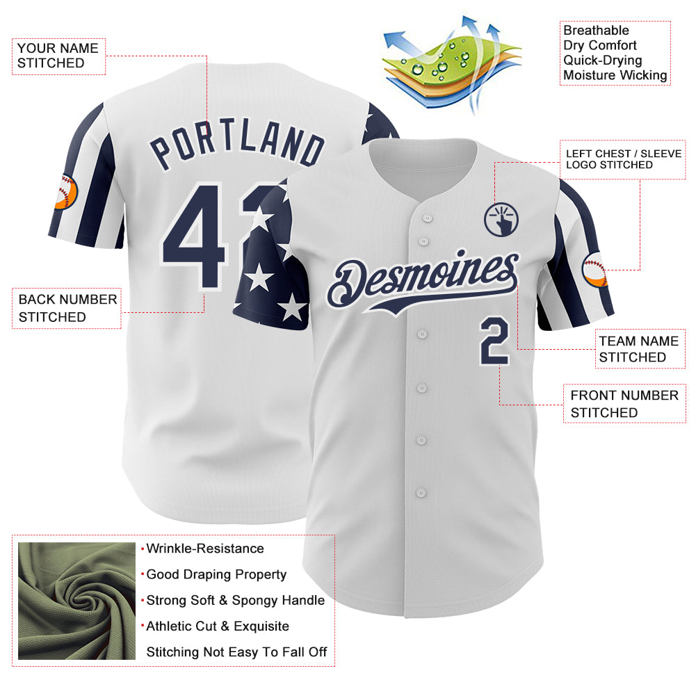 Custom White-Navy Two Tone USA Flag Sleeves Stars and Stripes Authentic Baseball Jersey