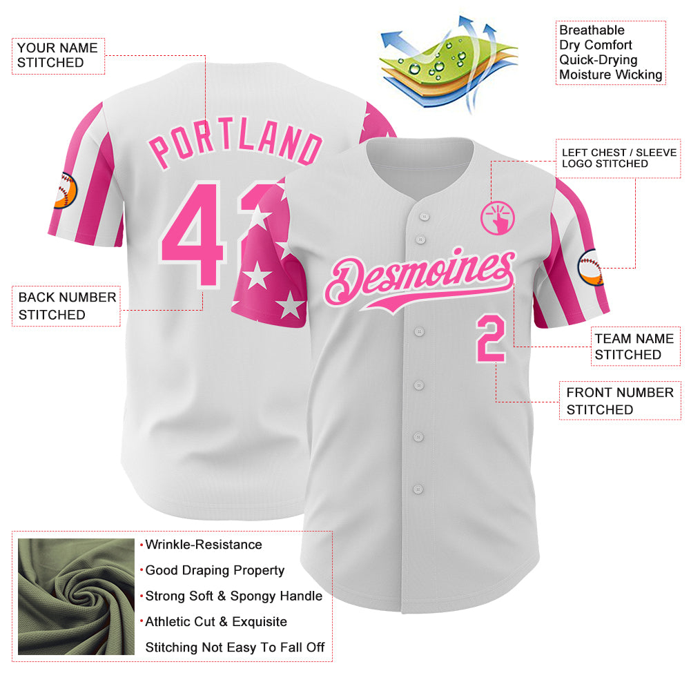 Custom White-Pink Two Tone USA Flag Sleeves Stars and Stripes Authentic Baseball Jersey