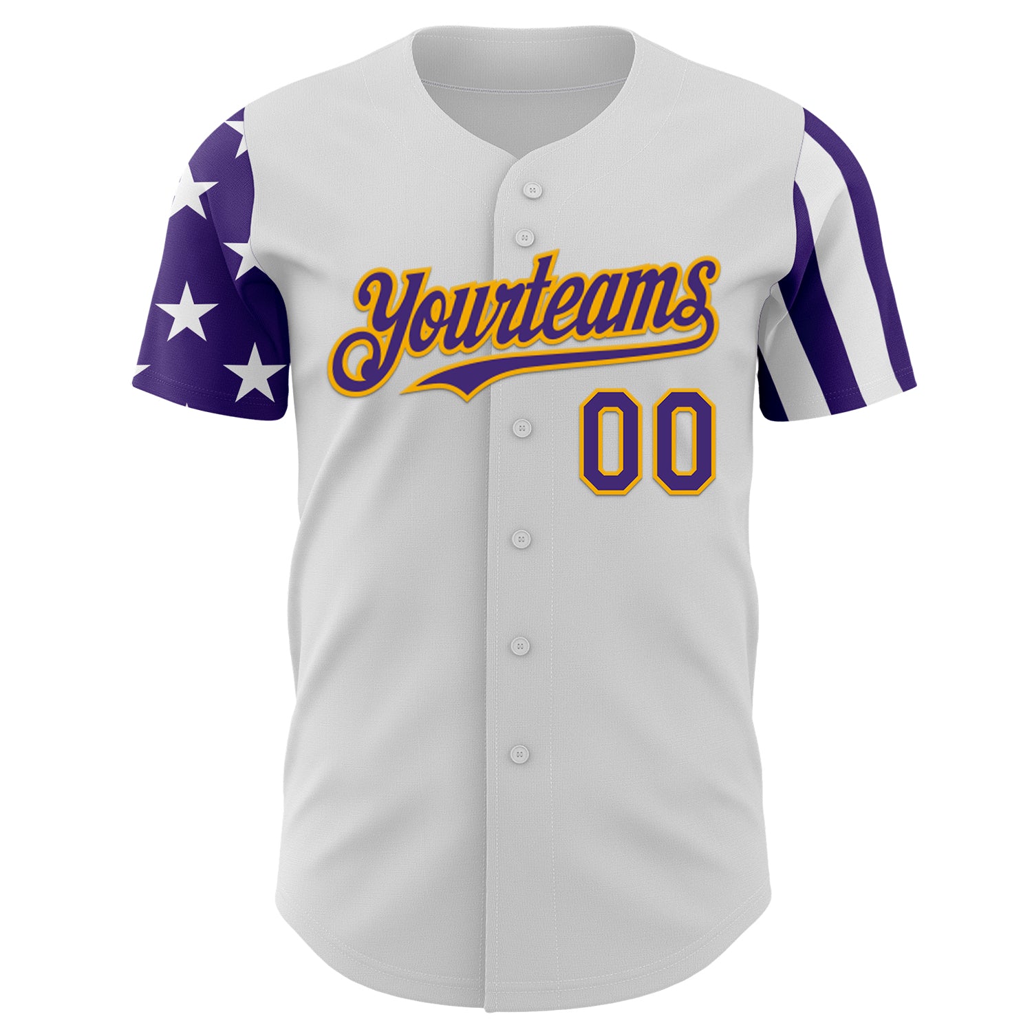 Custom White Purple-Gold Two Tone USA Flag Sleeves Stars and Stripes Authentic Baseball Jersey
