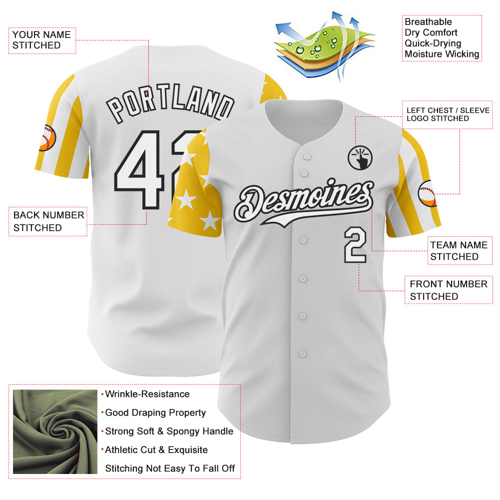 Custom White Yellow-Black Two Tone USA Flag Sleeves Stars and Stripes Authentic Baseball Jersey