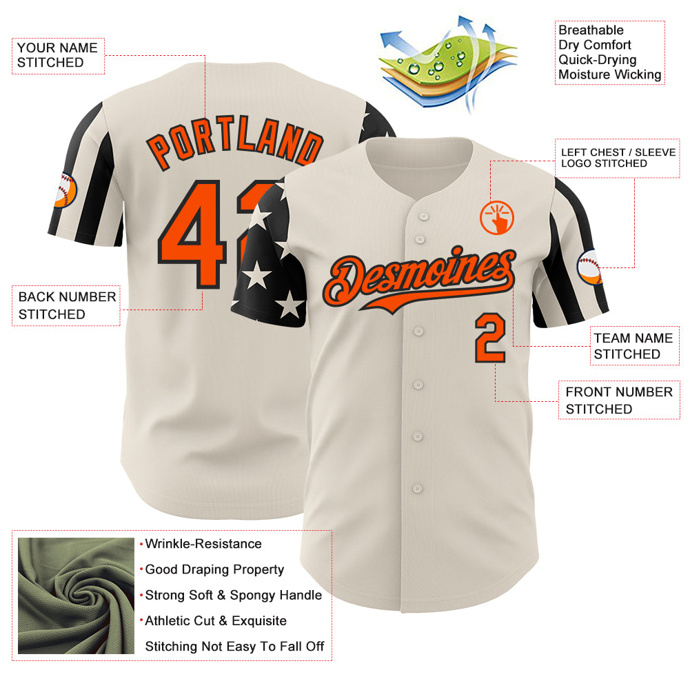 Custom Cream Orange-Black Two Tone USA Flag Sleeves Stars and Stripes Authentic Baseball Jersey