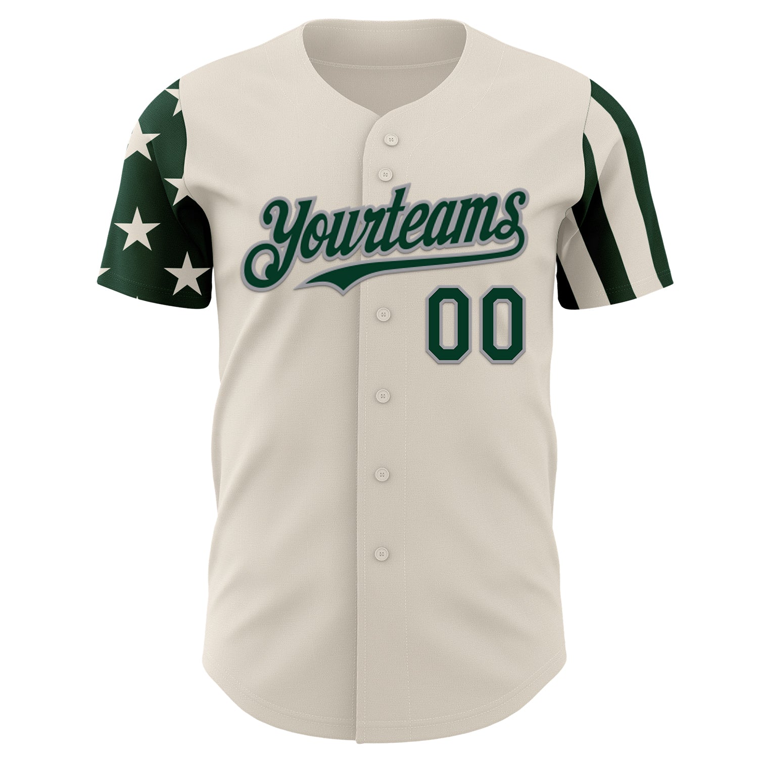 Custom Cream Green-Gray Two Tone USA Flag Sleeves Stars and Stripes Authentic Baseball Jersey
