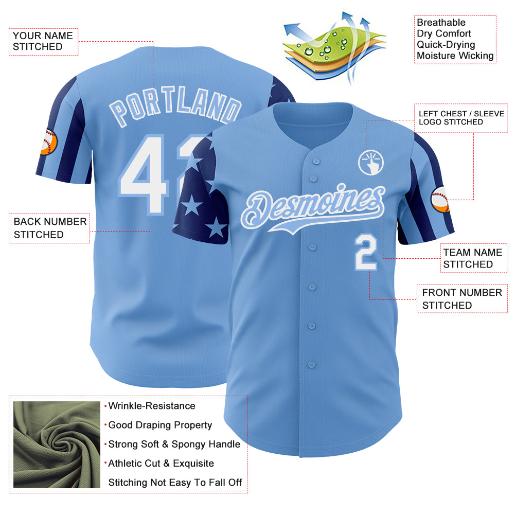 Custom Light Blue White-Royal Two Tone USA Flag Sleeves Stars and Stripes Authentic Baseball Jersey