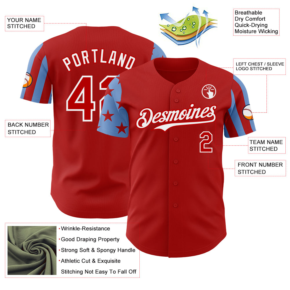 Custom Red Powder Blue-White Two Tone USA Flag Sleeves Stars and Stripes Authentic Baseball Jersey