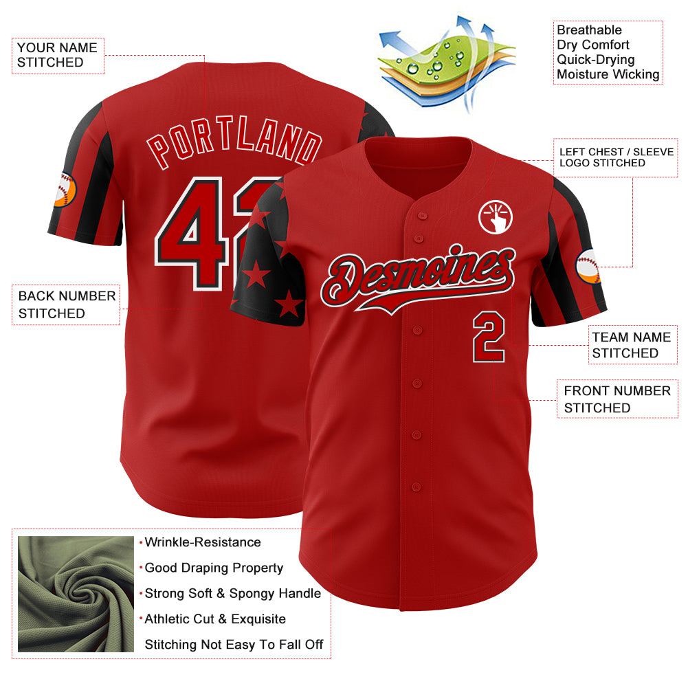 Custom Red Black-White Two Tone USA Flag Sleeves Stars and Stripes Authentic Baseball Jersey