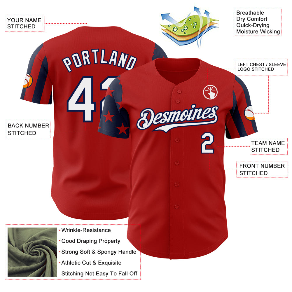 Custom Red White-Navy Two Tone USA Flag Sleeves Stars and Stripes Authentic Baseball Jersey