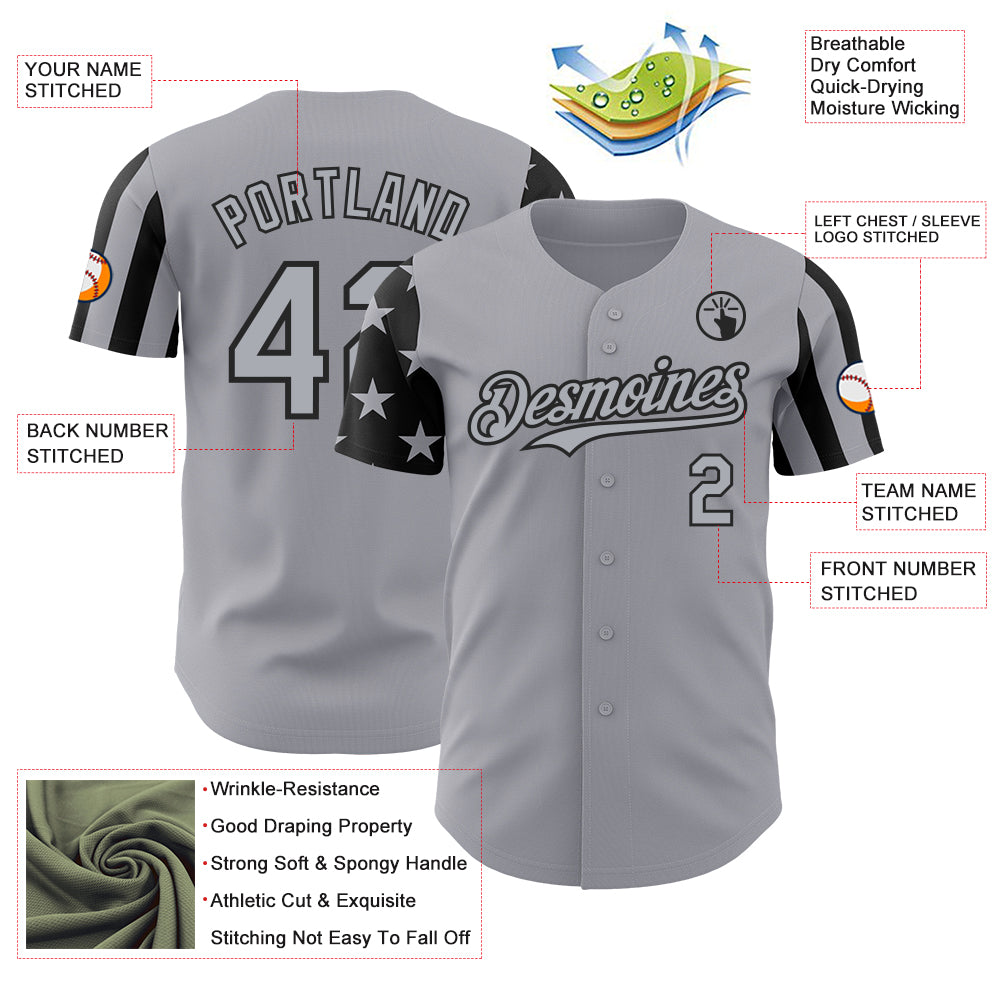 Custom Gray-Black Two Tone USA Flag Sleeves Stars and Stripes Authentic Baseball Jersey