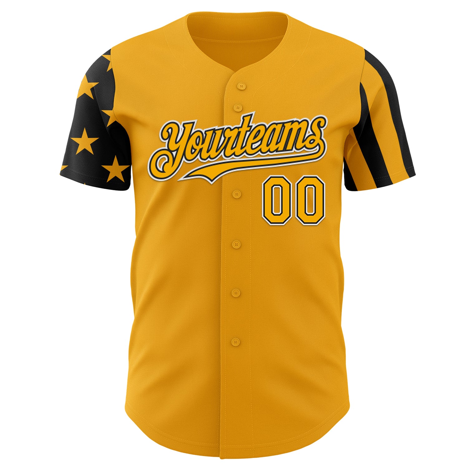 Custom Gold Black-White Two Tone USA Flag Sleeves Stars and Stripes Authentic Baseball Jersey