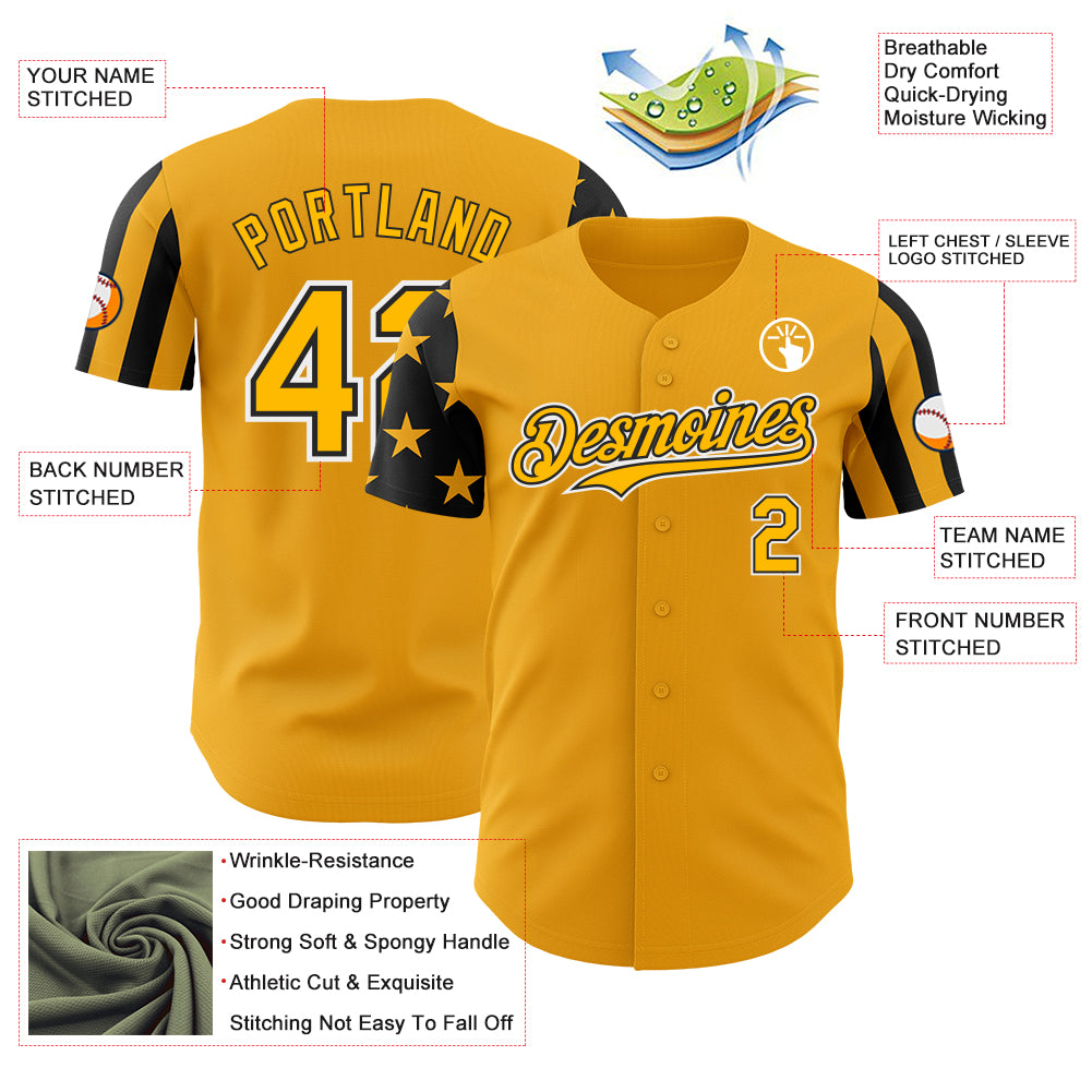 Custom Gold Black-White Two Tone USA Flag Sleeves Stars and Stripes Authentic Baseball Jersey