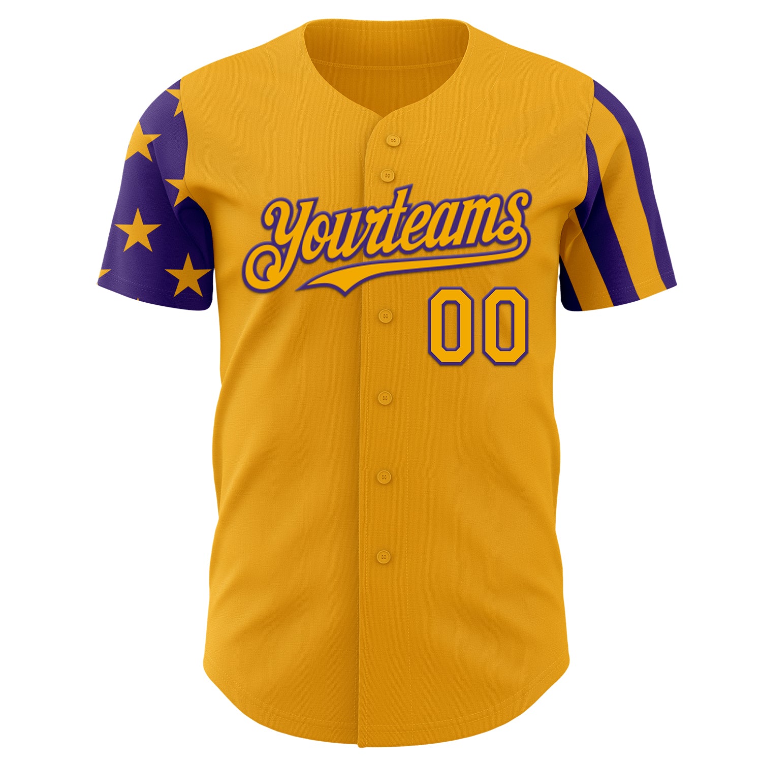 Custom Gold-Purple Two Tone USA Flag Sleeves Stars and Stripes Authentic Baseball Jersey