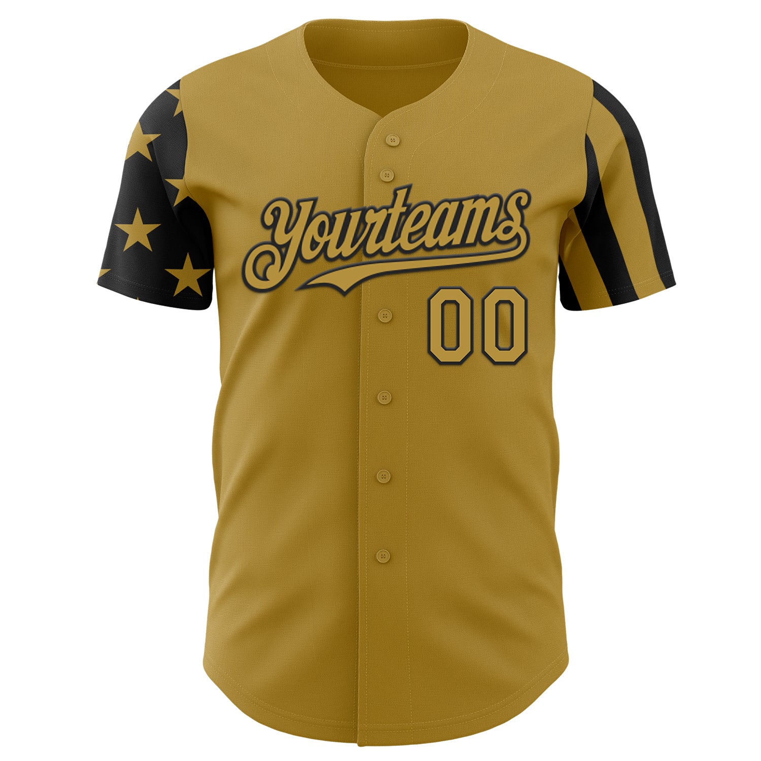Custom Old Gold-Black Two Tone USA Flag Sleeves Stars and Stripes Authentic Baseball Jersey