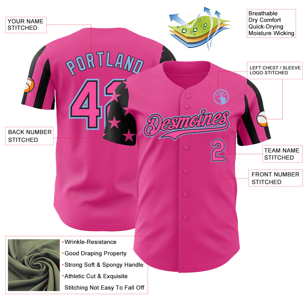 Custom Pink Black-Light Blue Two Tone USA Flag Sleeves Stars and Stripes Authentic Baseball Jersey