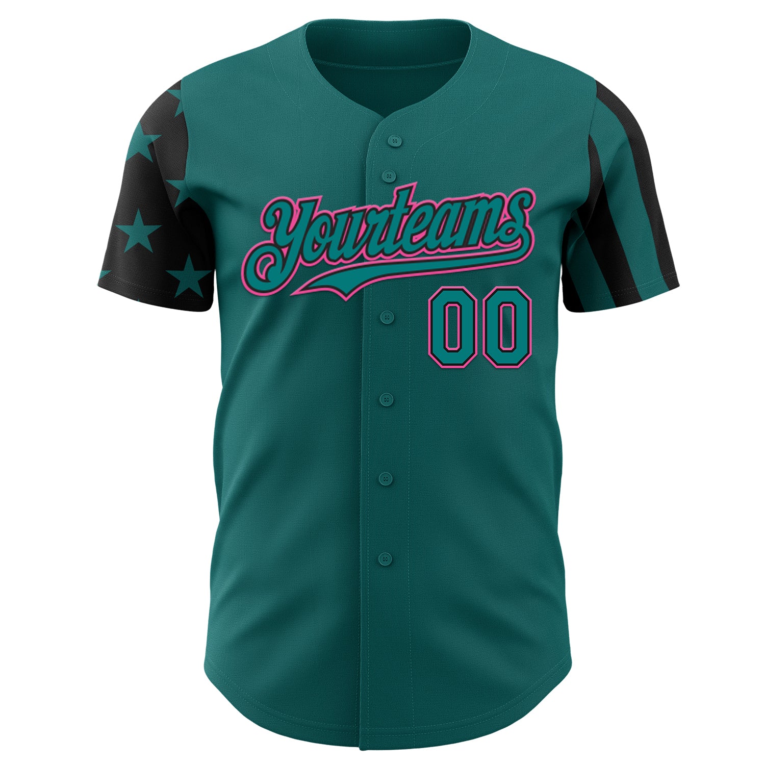 Custom Teal Black-Pink Two Tone USA Flag Sleeves Stars and Stripes Authentic Baseball Jersey