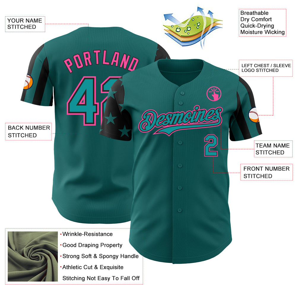 Custom Teal Black-Pink Two Tone USA Flag Sleeves Stars and Stripes Authentic Baseball Jersey