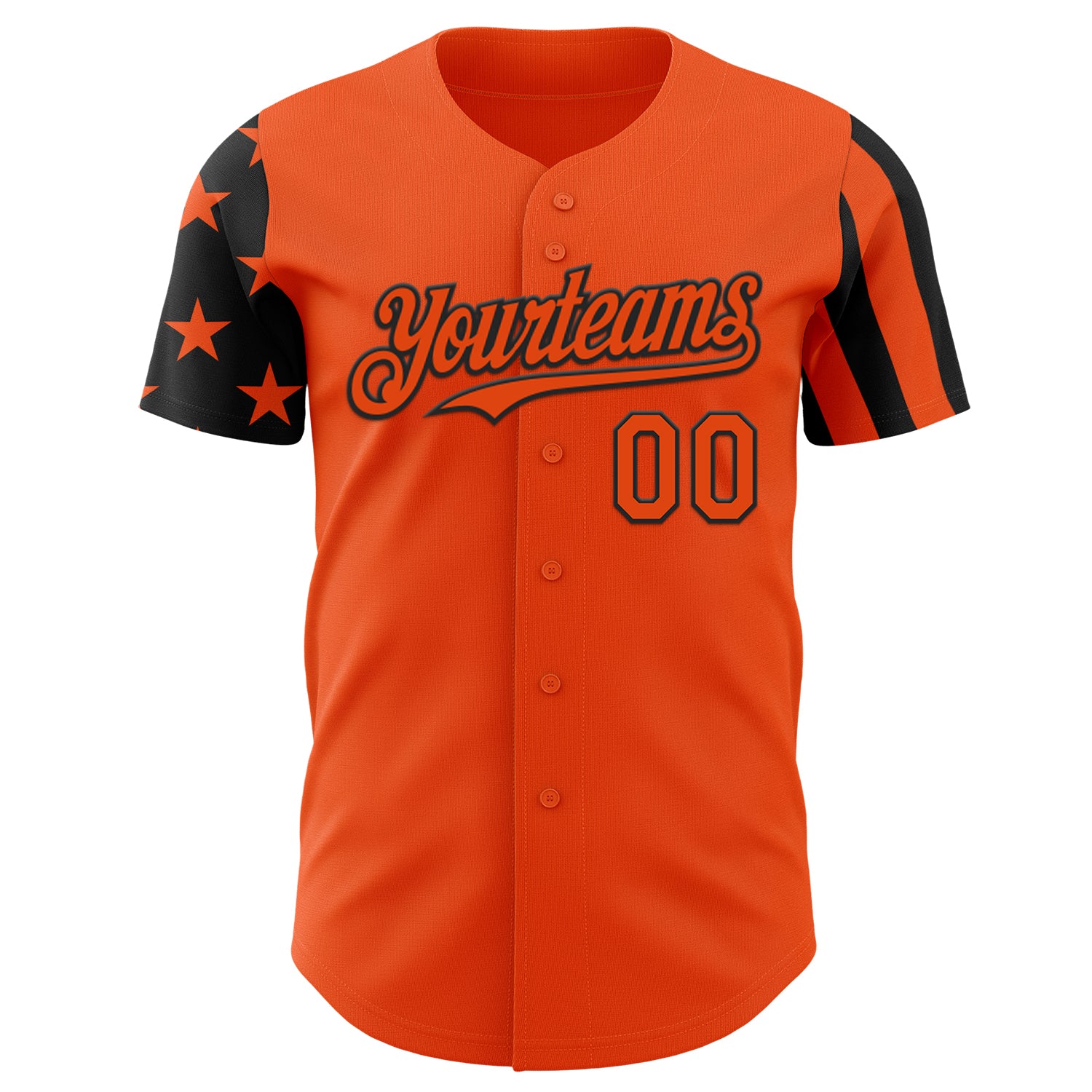 Custom Orange-Black Two Tone USA Flag Sleeves Stars and Stripes Authentic Baseball Jersey